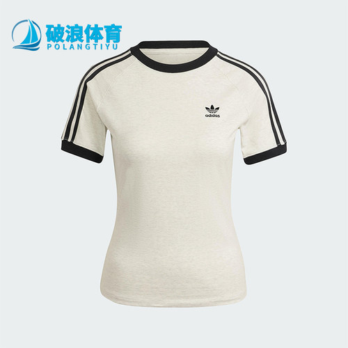 Adidas/阿迪达斯正品三叶草女士印花圆领经典套头修身短袖IR8104