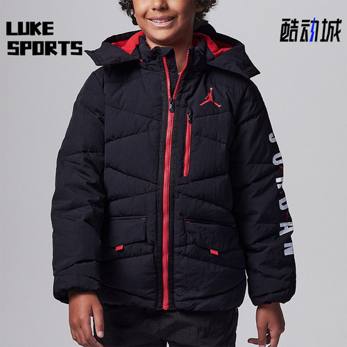 Nike/耐克正品JORDAN大童字母印花连帽休闲羽绒服FB1671-010