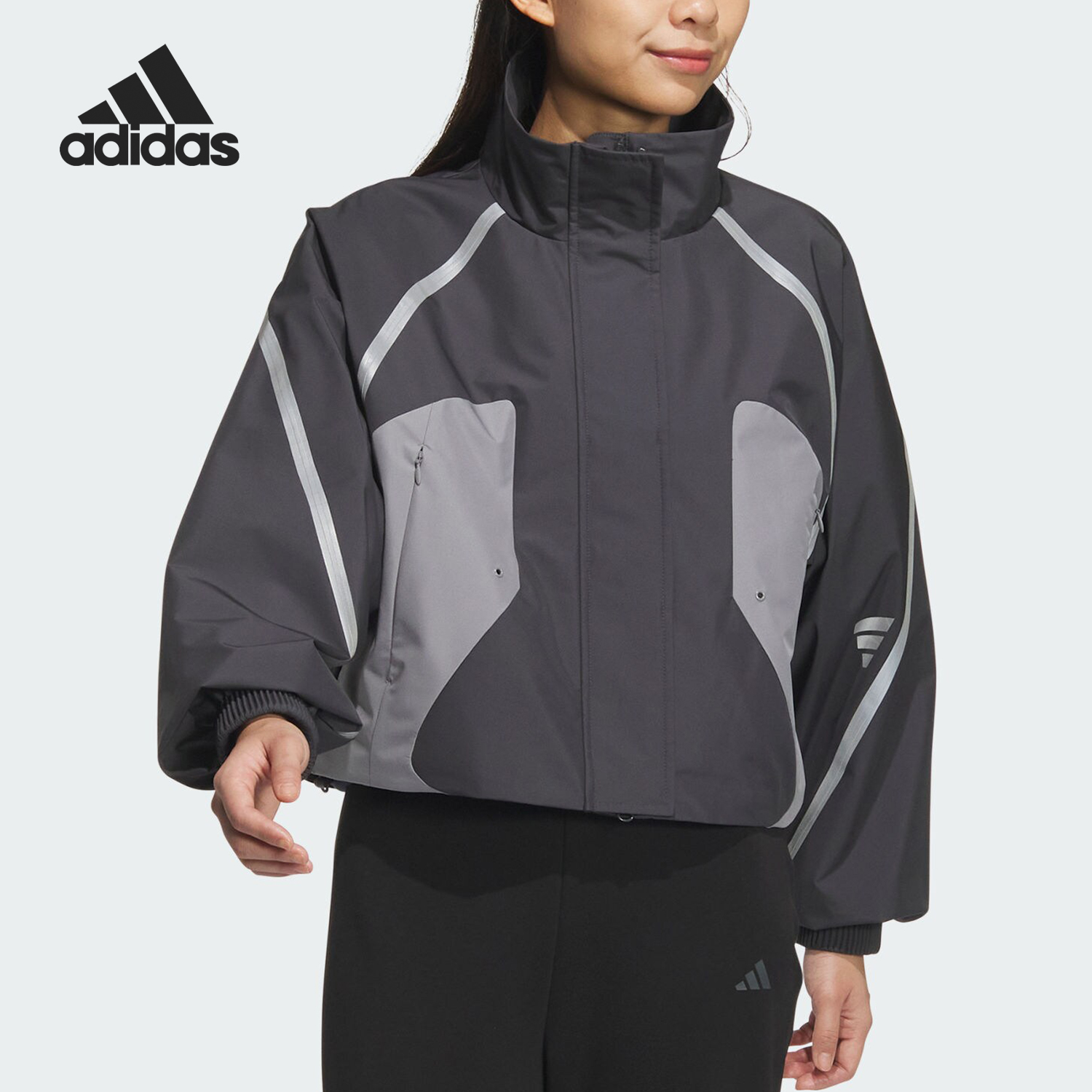 阿迪达斯女士拼接短款训练外套