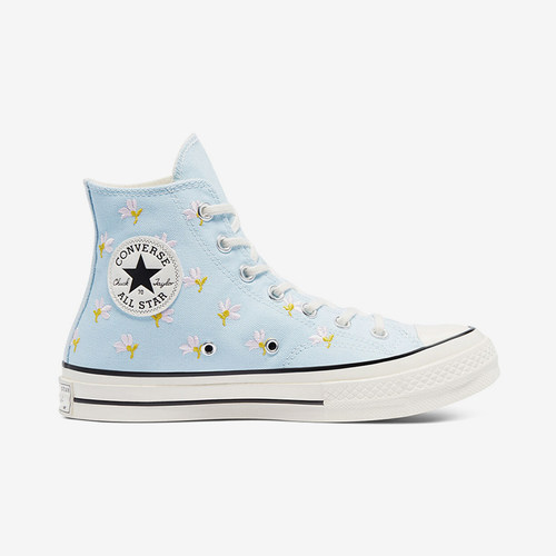 Converse匡威 时尚奶蓝色刺绣小花高帮帆布鞋男女鞋板鞋 570917C