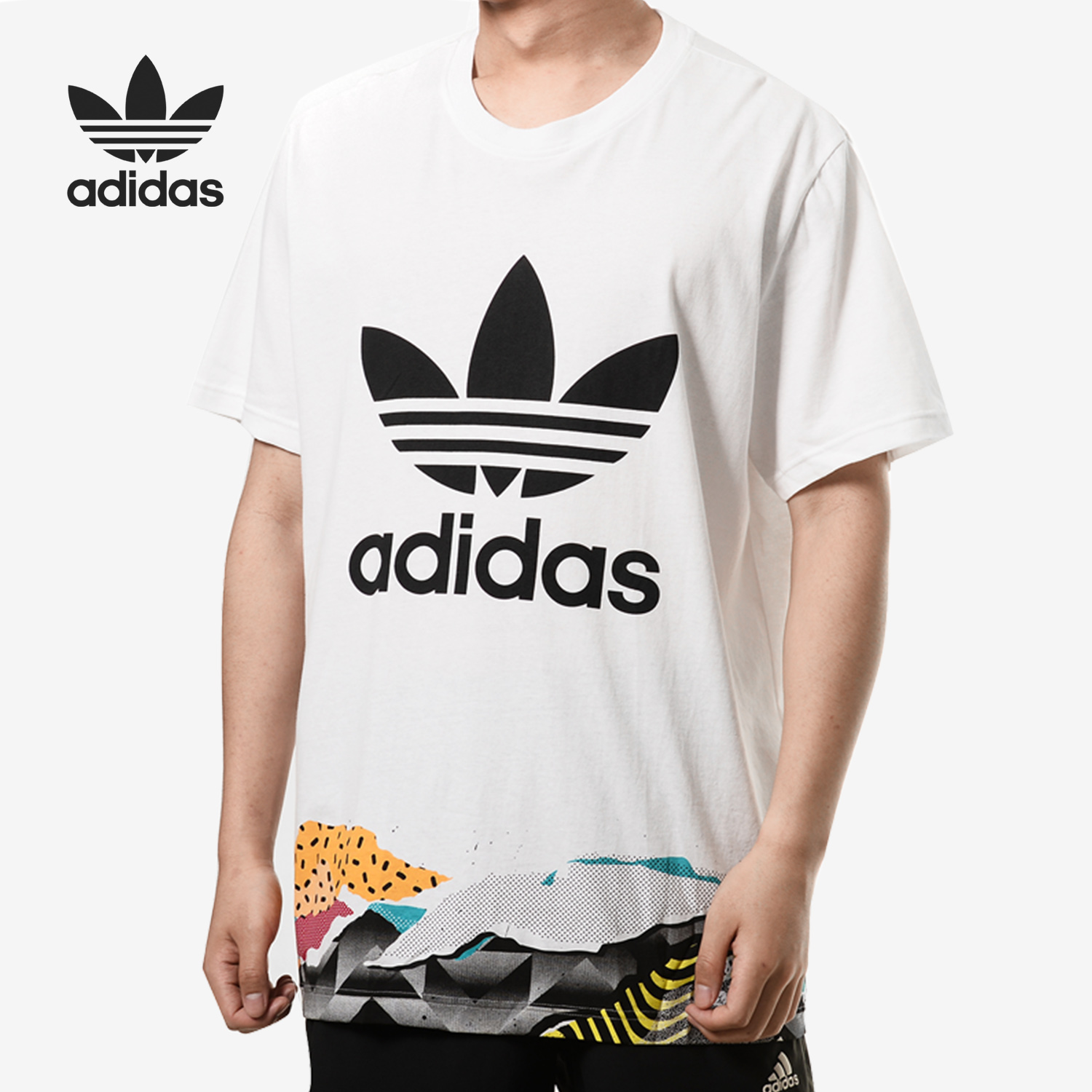 Adidas/阿迪达斯正品三叶草男子印花运动针织短袖T恤 BQ0924