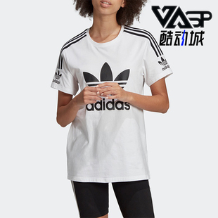 圆领印花透气T恤FJ5378 三叶草女士运动经典 Adidas 阿迪达斯正品