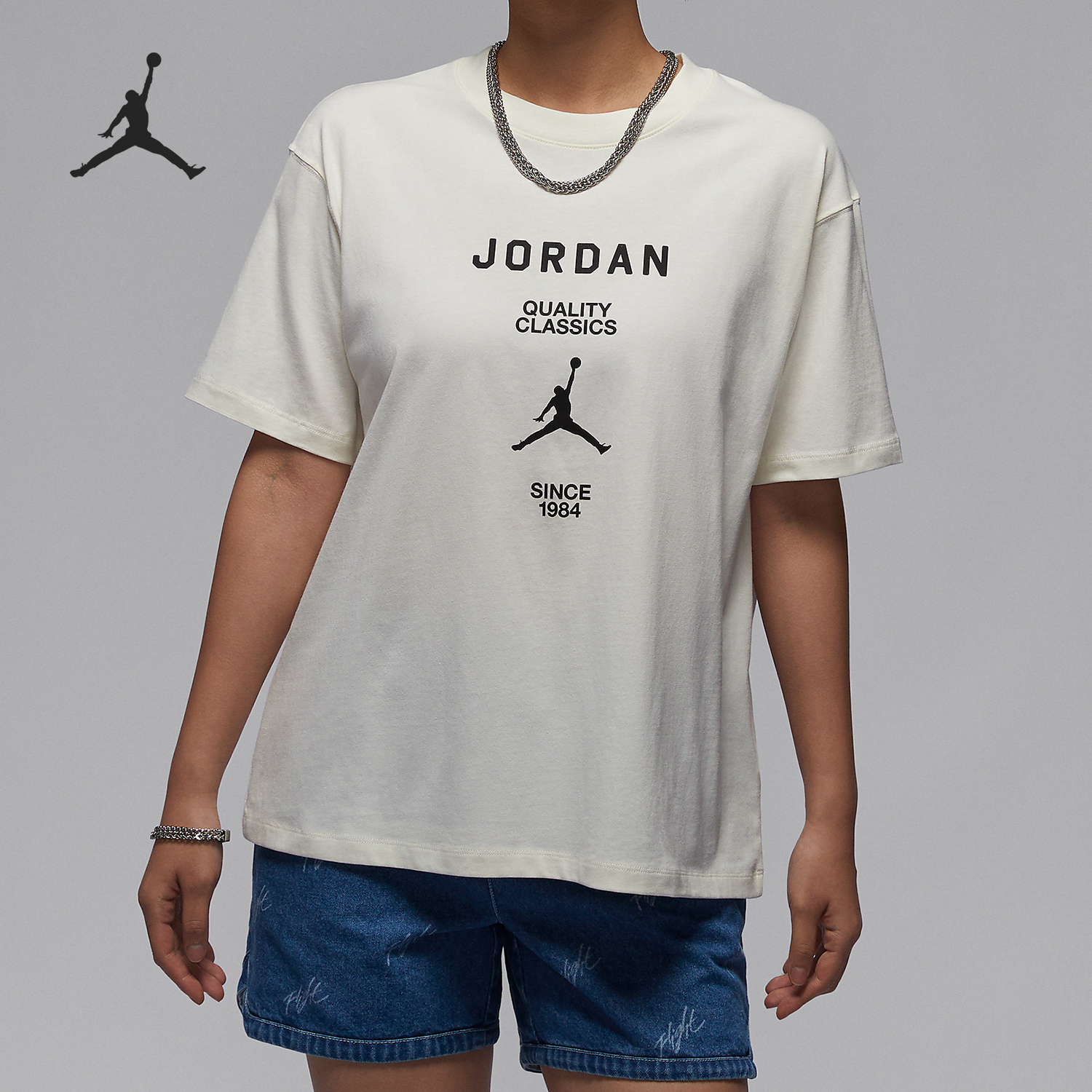 Nike/耐克正品JORDAN女士运动休闲圆领透气短袖T恤FZ0618-133