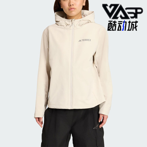 Adidas/阿迪达斯正品2025女士拉链户外保暖宽松软壳外套JV6235