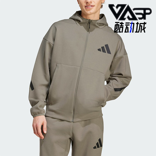 阿迪达斯男士连帽宽松短款外套