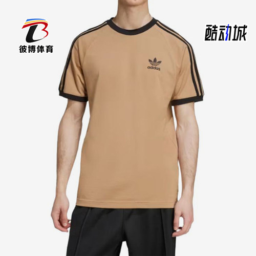 Adidas/阿迪达斯正品三叶草男士三条纹圆领修身短袖T恤JY1370