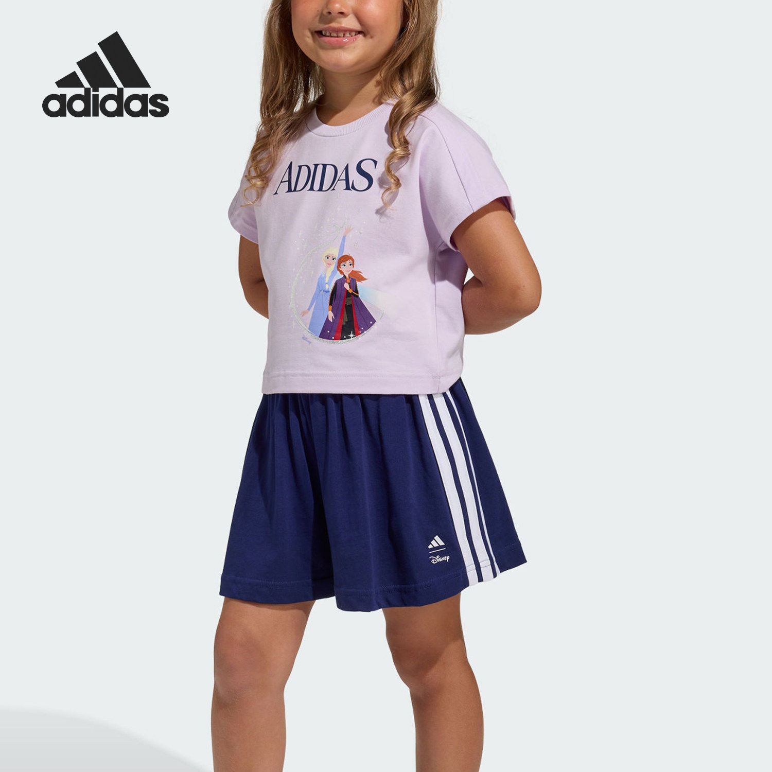 Adidas/阿迪达斯正品新款儿童浅紫深蓝色亲肤短袖套装JZ3578