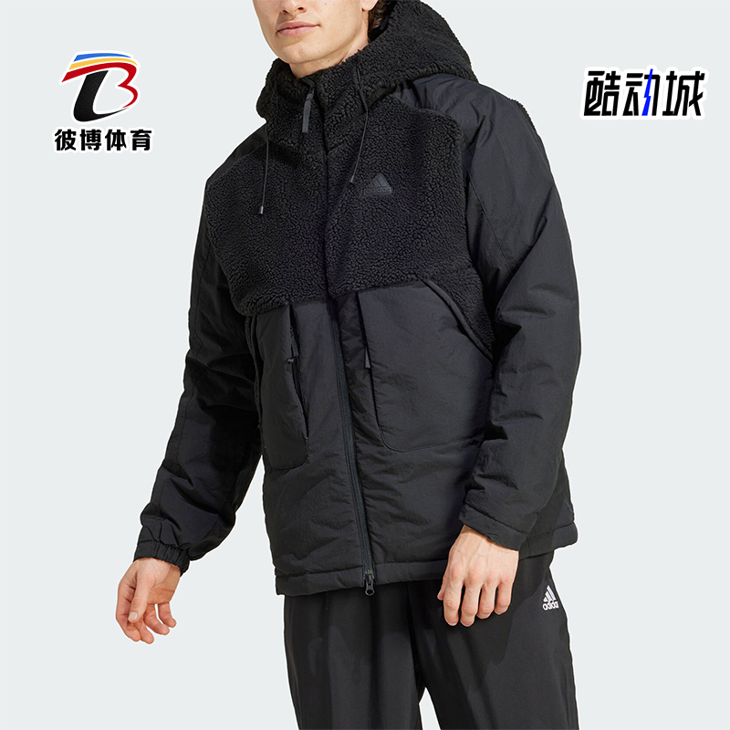 阿迪达斯男士连帽保暖时尚棉服