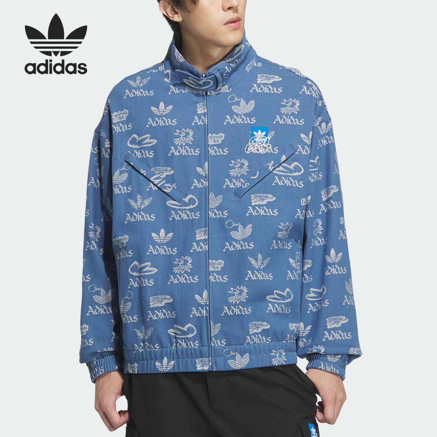 Adidas/阿迪达斯正品三叶草男士运动宽松满印时尚外套JX1814