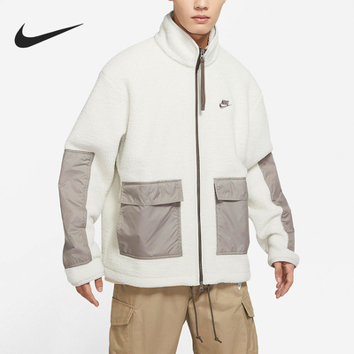 耐克男子休闲羊羔绒拼接立领外套
