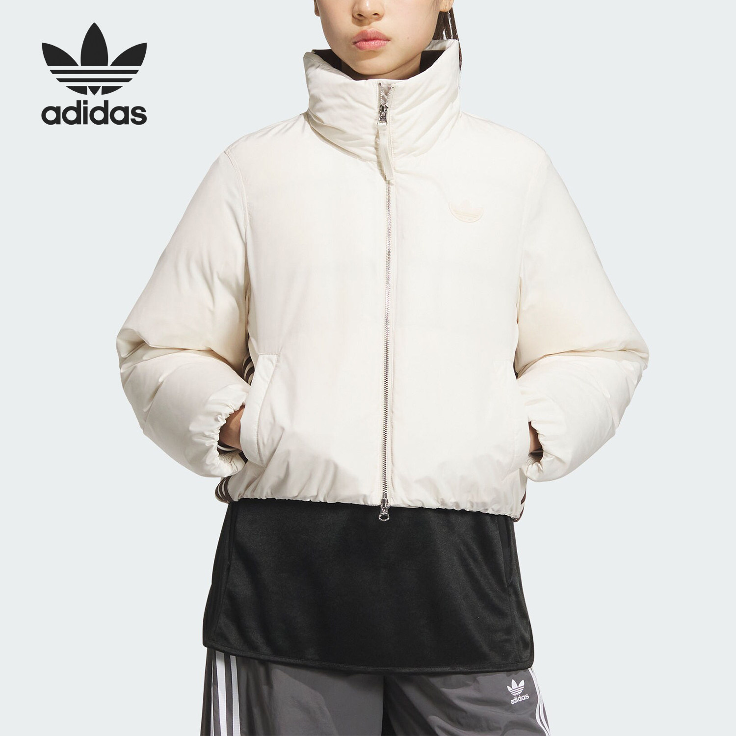 Adidas/阿迪达斯官方正品三叶草女士日常短款保暖羽绒服JD3788
