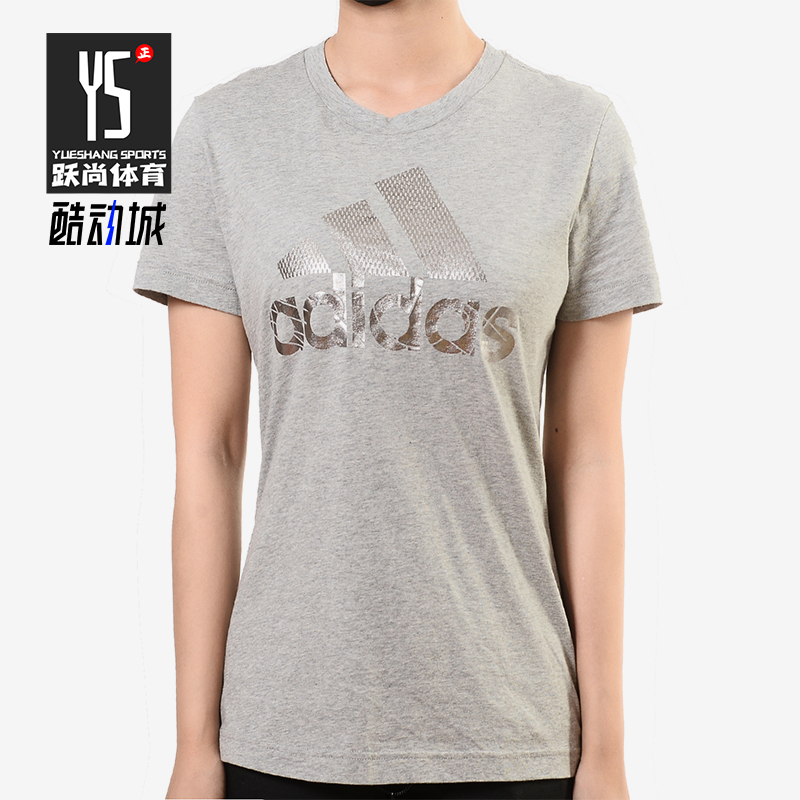 Adidas/阿迪达斯正品2025女士日常圆领透气LOGO印花短袖T恤DV3030