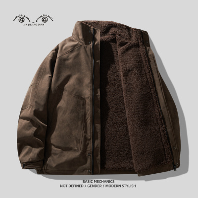 底特律高端重磅羊羔绒加厚工装棉服男士棉衣冬季御寒保暖棉袄外套