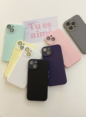 iphone15pro简约气质14max黑白色高级感液态硅胶手机壳12苹果13粉适用新16全包防摔软壳韩国纯色ins保护套17