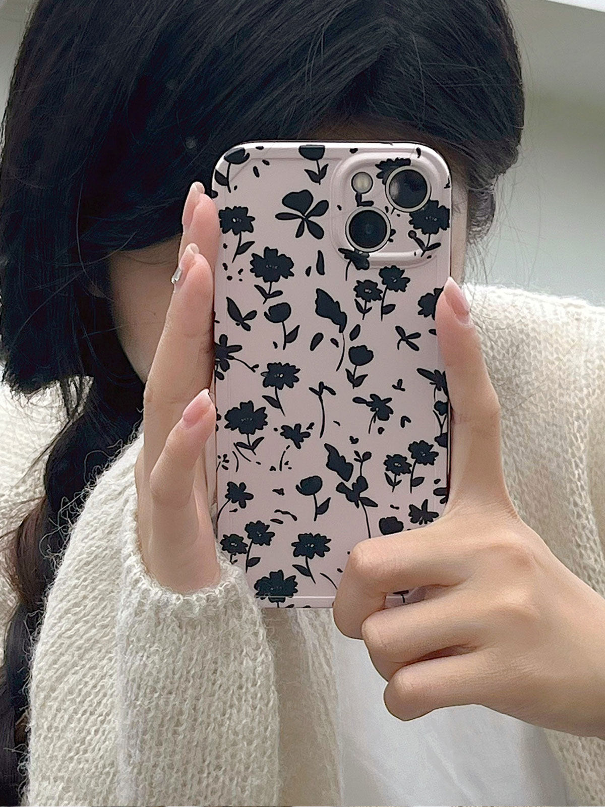 iphone15pro小众黑色小花14max粉色手机壳16苹果13新款韩国17适用镜头全包防摔高级感12个性简约保护套