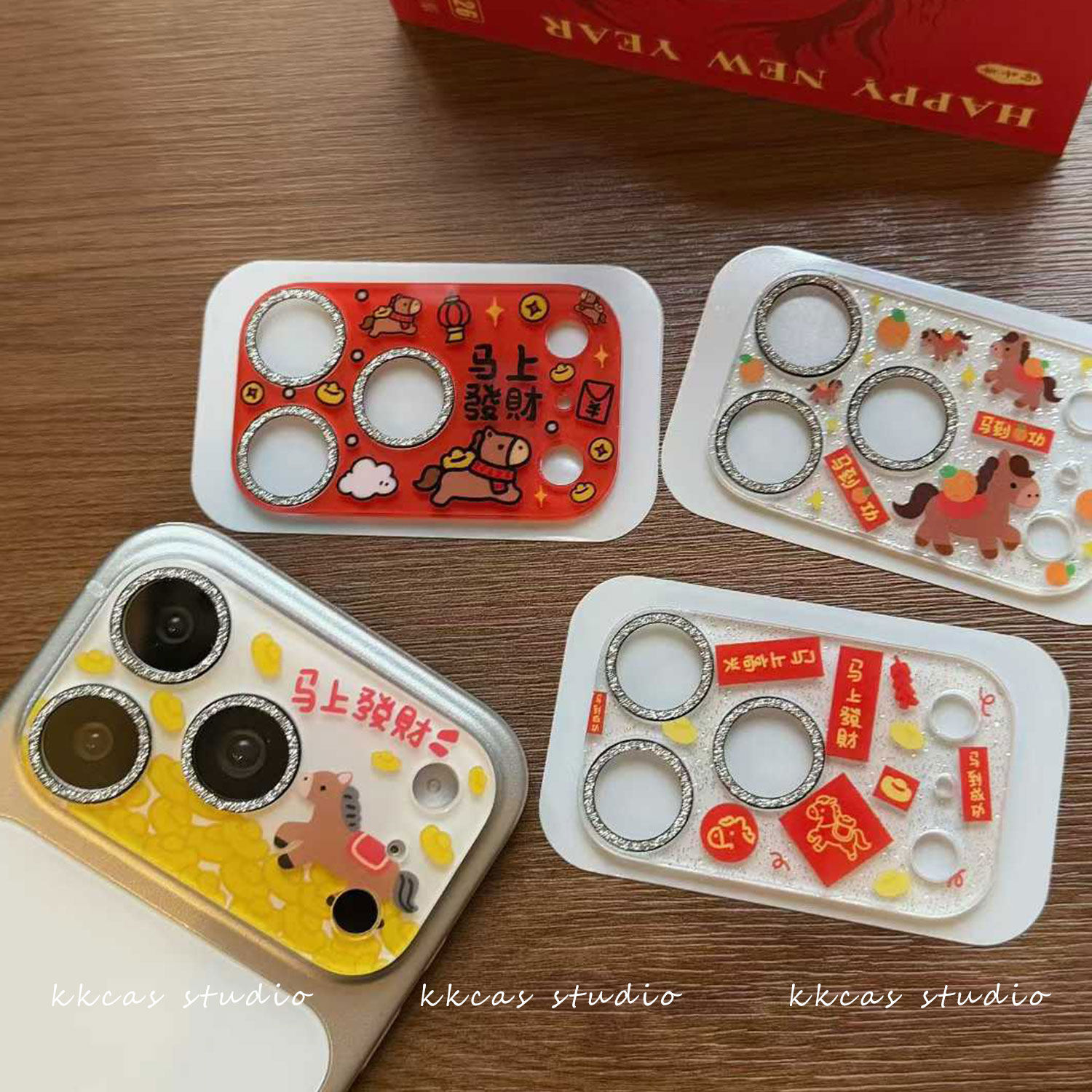 透明闪钻防爆一体镜头膜马年组合适用于苹果17pro手机镜头膜潮流爆款16promax可爱卡通15PRO手机镜头保护膜14