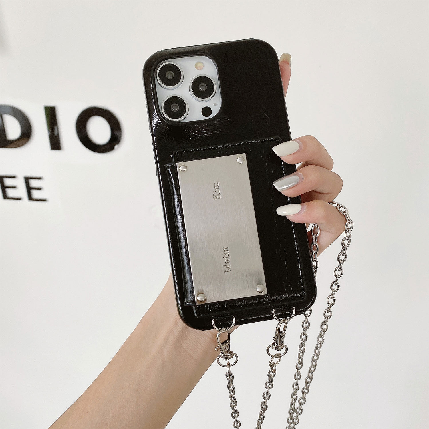 15小众高级感黑色皮质iphone14斜挎伸缩皮带12手机硬壳13苹果16promax适用可背挂绳韩国全包防摔卡包保护套17