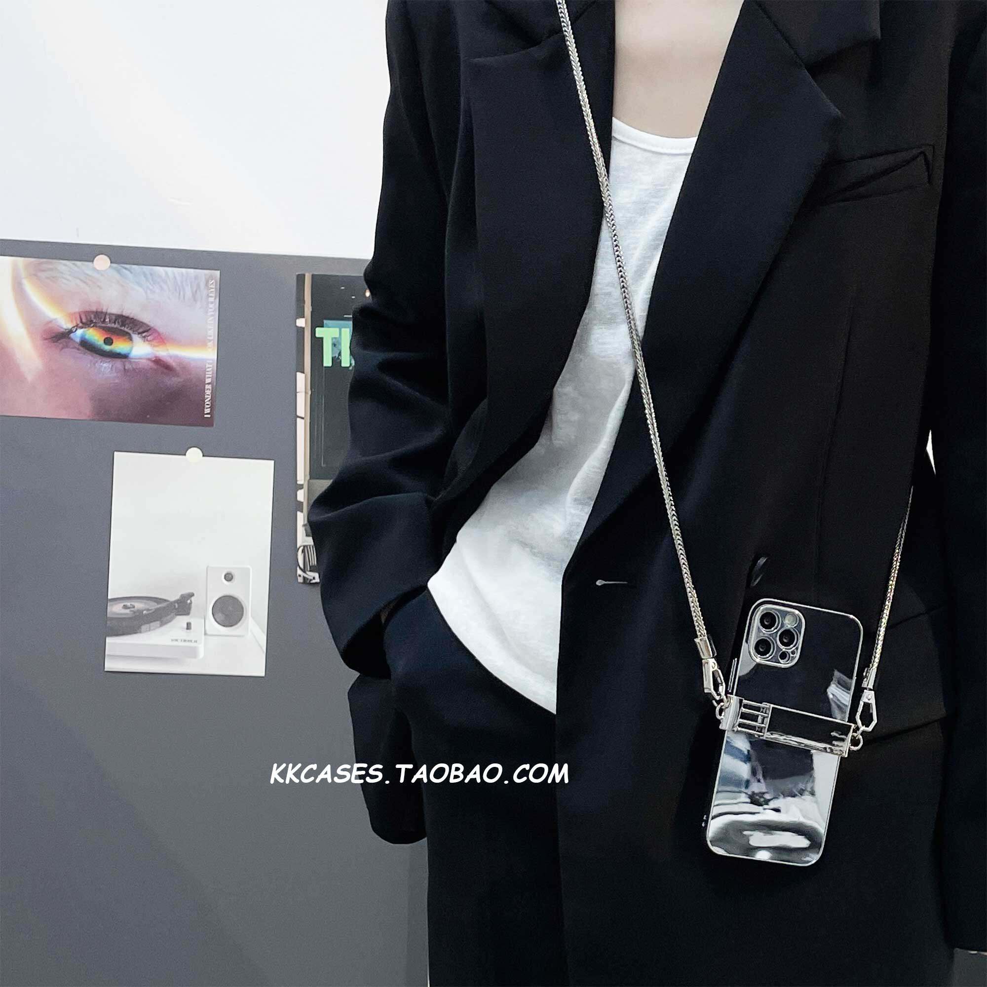 简约金属手机夹手机壳链条背夹万能挂脖挂绳手机链斜挎可背手机架