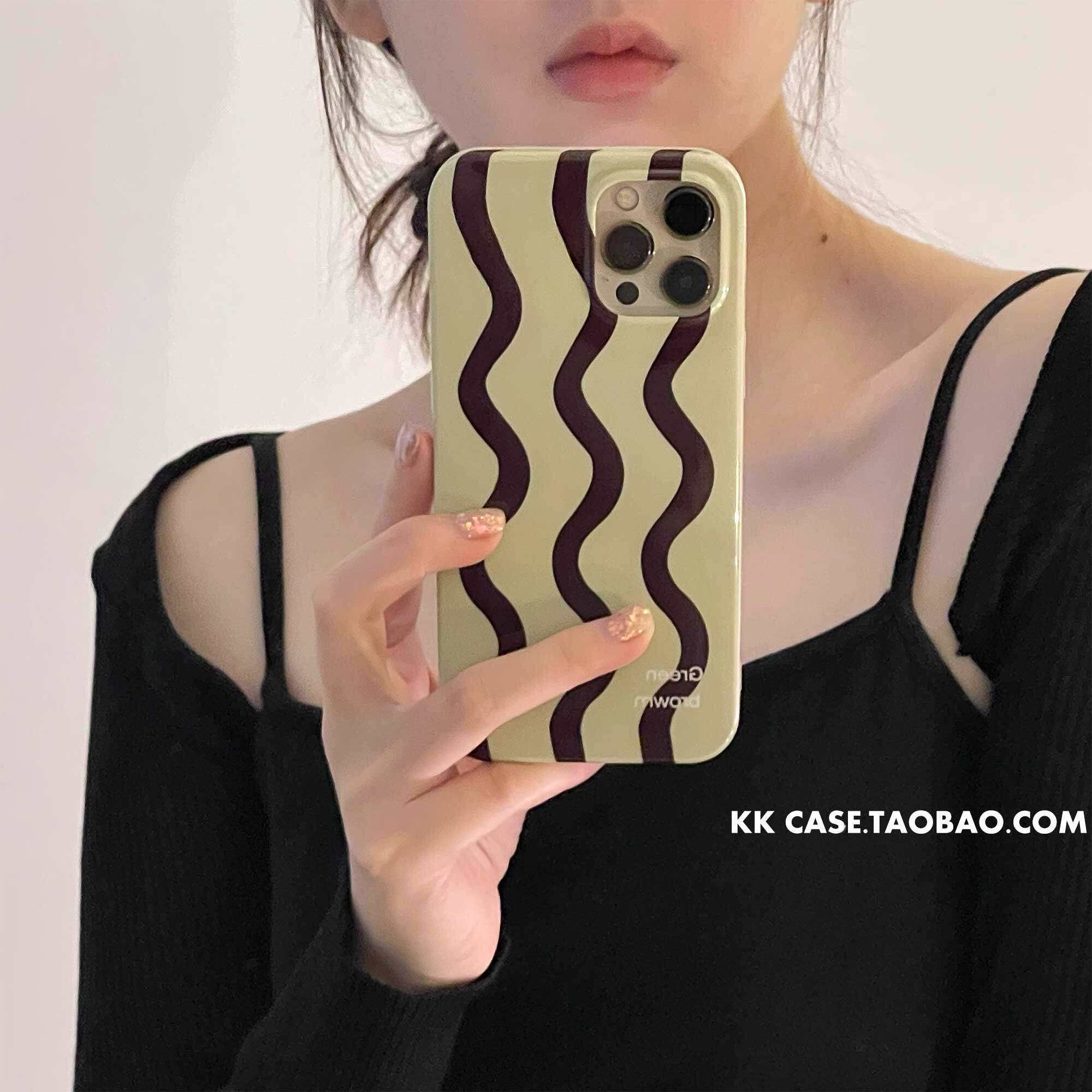 iphone15pro浪条条纹14max芥末绿色16韩国小众苹果13手机壳12适用新款17简约高级感个性全包防摔保护套11