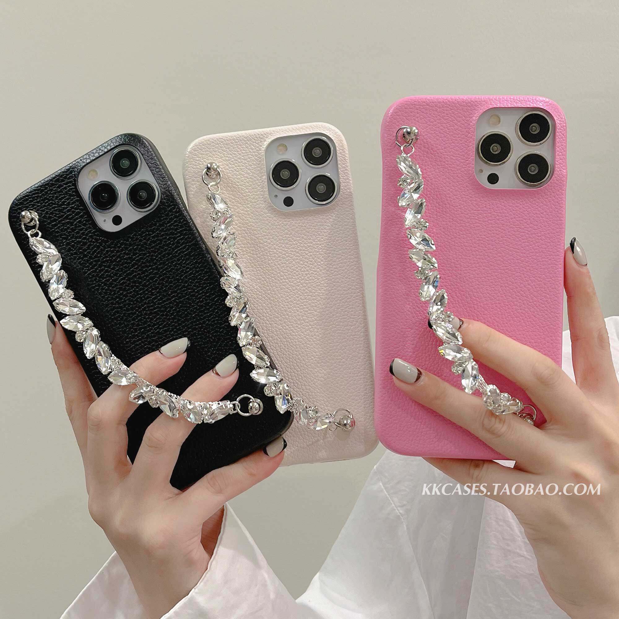 16iphone15pro高级感水钻手腕带链条挂绳小众皮质14max手机壳17苹果13适用新款全包防摔软壳韩国保护套硬壳11