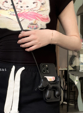 华为P60pro小众高级斜挎mate50挂绳小狗40卡包30皮质手机壳适用黑色可背挂脖全包SE保护套nova11荣耀100magic