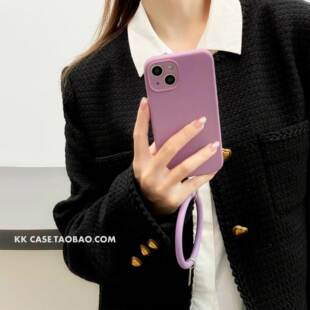 16紫色15液态硅胶手环挂绳17全包手机壳12苹果13iphone14Pro max适用纯色plus大圆环手拎防摔硬壳腕带保护套