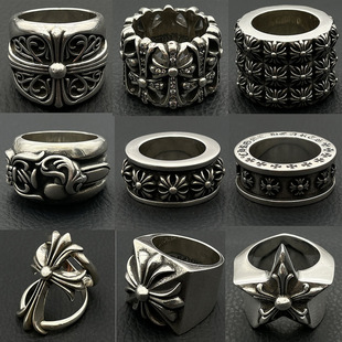 s925纯银高级感复古守护者墓葬戒指男女十字花指环永恒之心食指戒