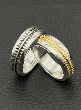 s925纯银高级感复古金色高桥盾图腾锯齿戒指男UNDERCOVER高桥吾郎