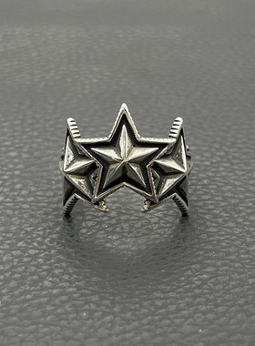s925纯银高级感复古三连星星戒指男女五角星cody sanderson风格潮