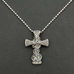 s925纯银高级感复古凯尔特龙十字架项链男欧美嘻哈个性十字架吊坠