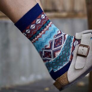 袜子男士长袜春秋复古纳瓦霍民族风中筒纯棉吸汗防臭复古日系袜男