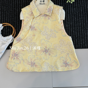 甜甜翻领马甲背心坎肩无袖上衣重工蕾重工刺绣上衣马甲CXdx6389