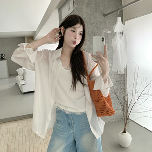 甜甜26年夏上新简约百搭竖条衬衫 262 吊带蕾丝背心套装