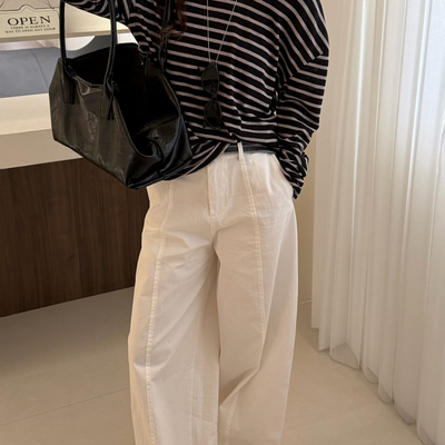 甜甜风松弛感条纹斜肩背心+针织衫两件套套装(不含下装)P6790