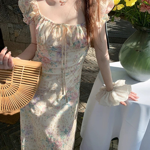 甜甜小众轻奢STYLE杜乐丽花镜法式 甜美绣花收腰碎花连衣裙2756