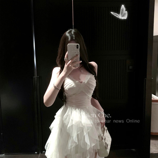 甜甜车迟恩Chien轻奢重工高级生日小礼裙公主白色网纱连衣裙4796