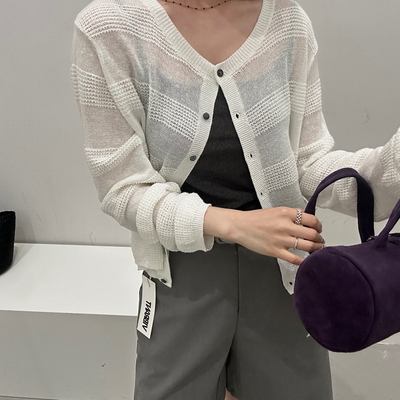 VIBRA甜温柔奶油色系撞色线迹设计感针织开衫针织开衫66603