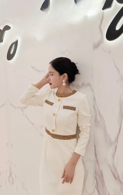 G+秋季金色撞边钉珠高级舒适感内衬连衣裙G2501