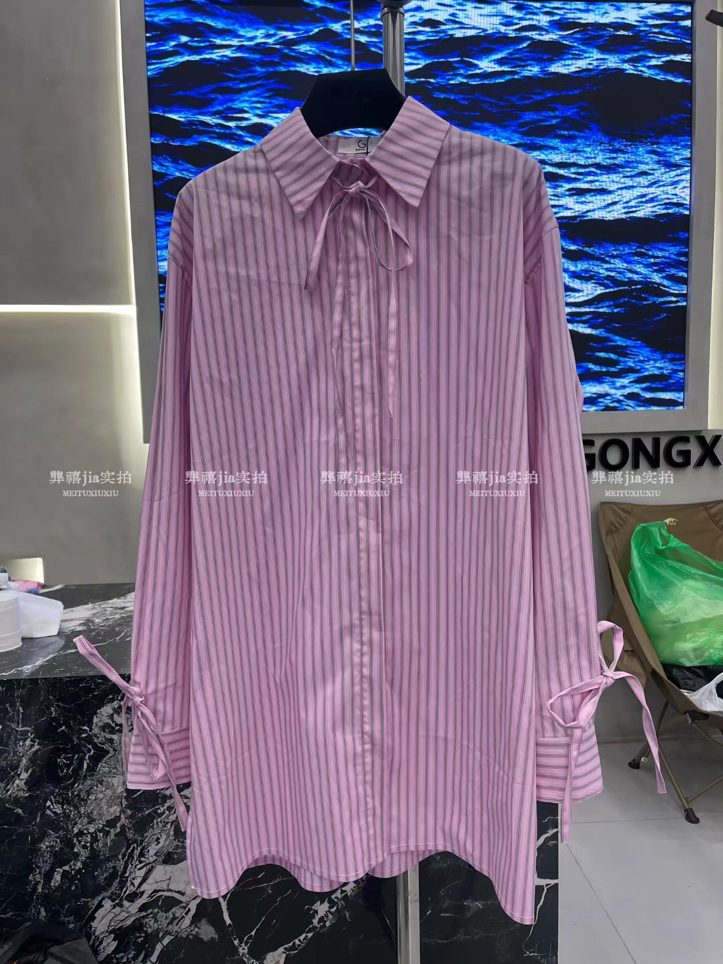 GX2026新款时尚百搭宽松长袖条纹衬衫女潮上衣女ins纯色女