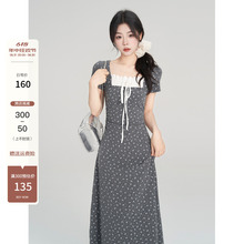 一颗小野莓短袖方领连衣裙女夏季气质甜美收腰显瘦碎花法式长裙子