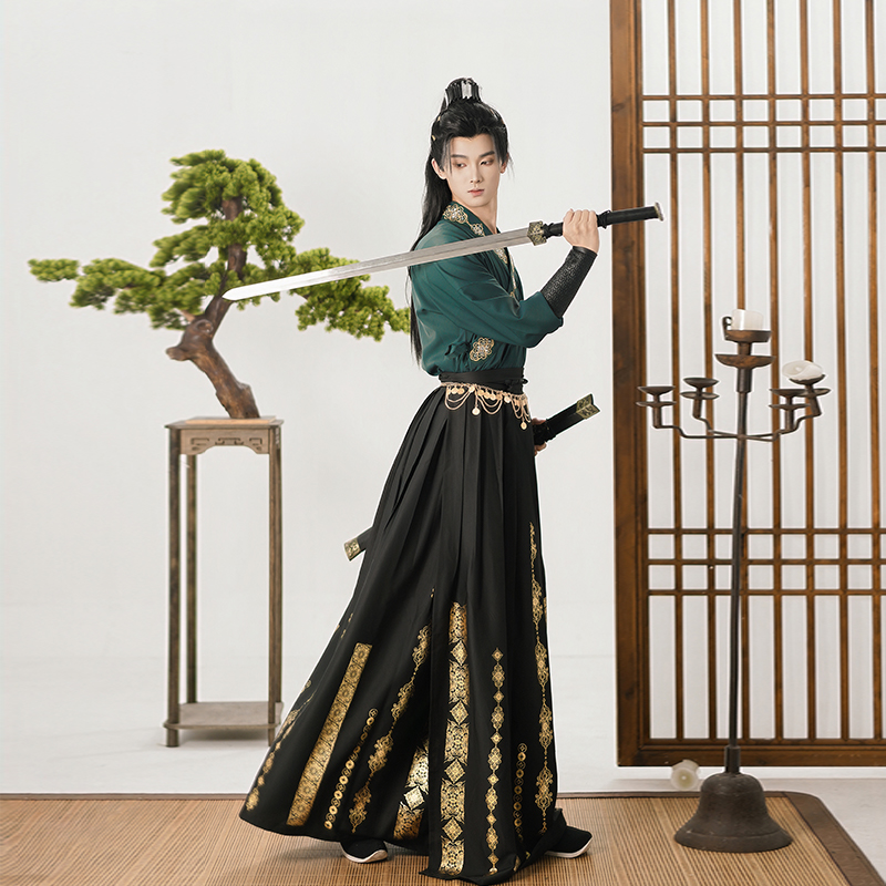 孤鲤】汉服男交领刺绣烫金古装