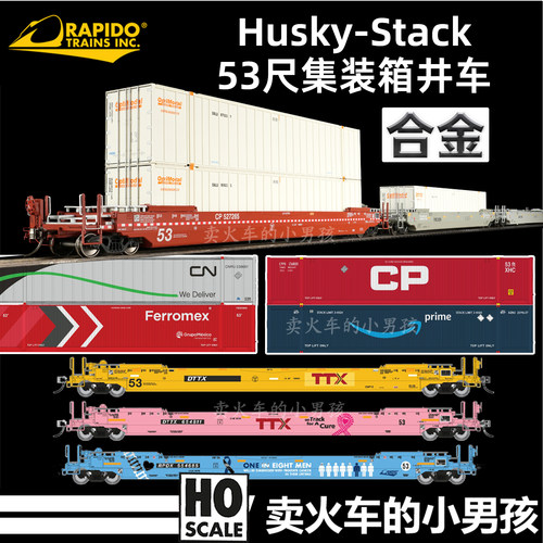 再版 Rapido HO比例 53尺 双层集装箱运输车 井车 火车模型 定金