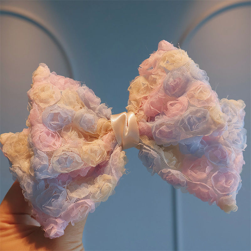 立体花朵梦幻双层蝴蝶结发夹女孩甜美顶夹发卡儿童后脑勺公主头饰