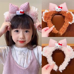 甜美蝴蝶结kt猫可爱发箍发饰头箍毛绒不勒头防滑碎发头捆超萌高级