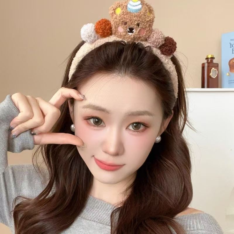 可爱小熊洗脸毛毛发箍女敷面膜专用化妆毛绒不伤发发捆头箍头饰