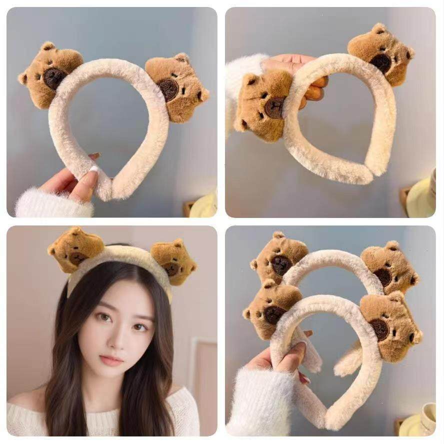 秋冬新款毛绒卡皮巴拉发箍女洗脸化妆敷面膜头箍头饰发卡卡通百搭