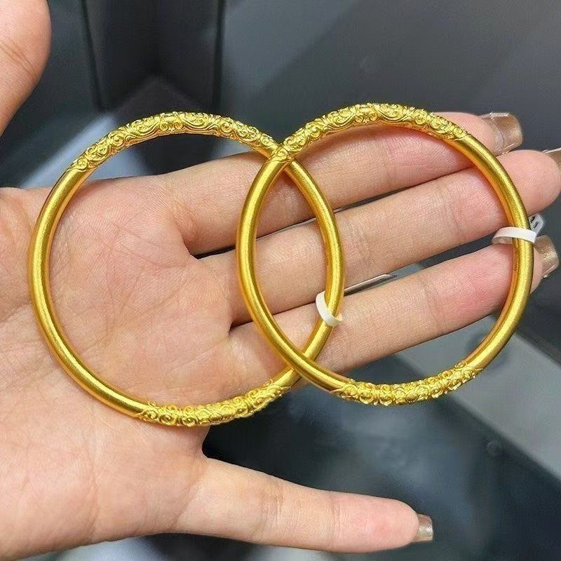 复古素圈手镯金色花纹哪吒乾坤圈手镯创意手环男女同款闺蜜小礼物