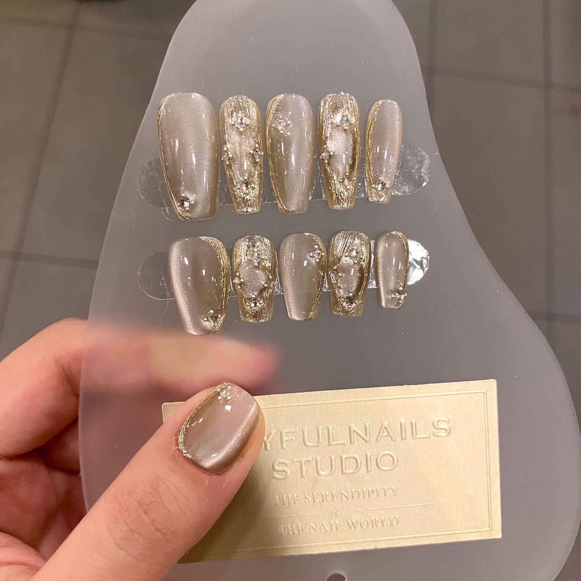 【布契拉提】苍烟手工穿戴甲短款美甲猫眼秋冬长款复古短t高级感