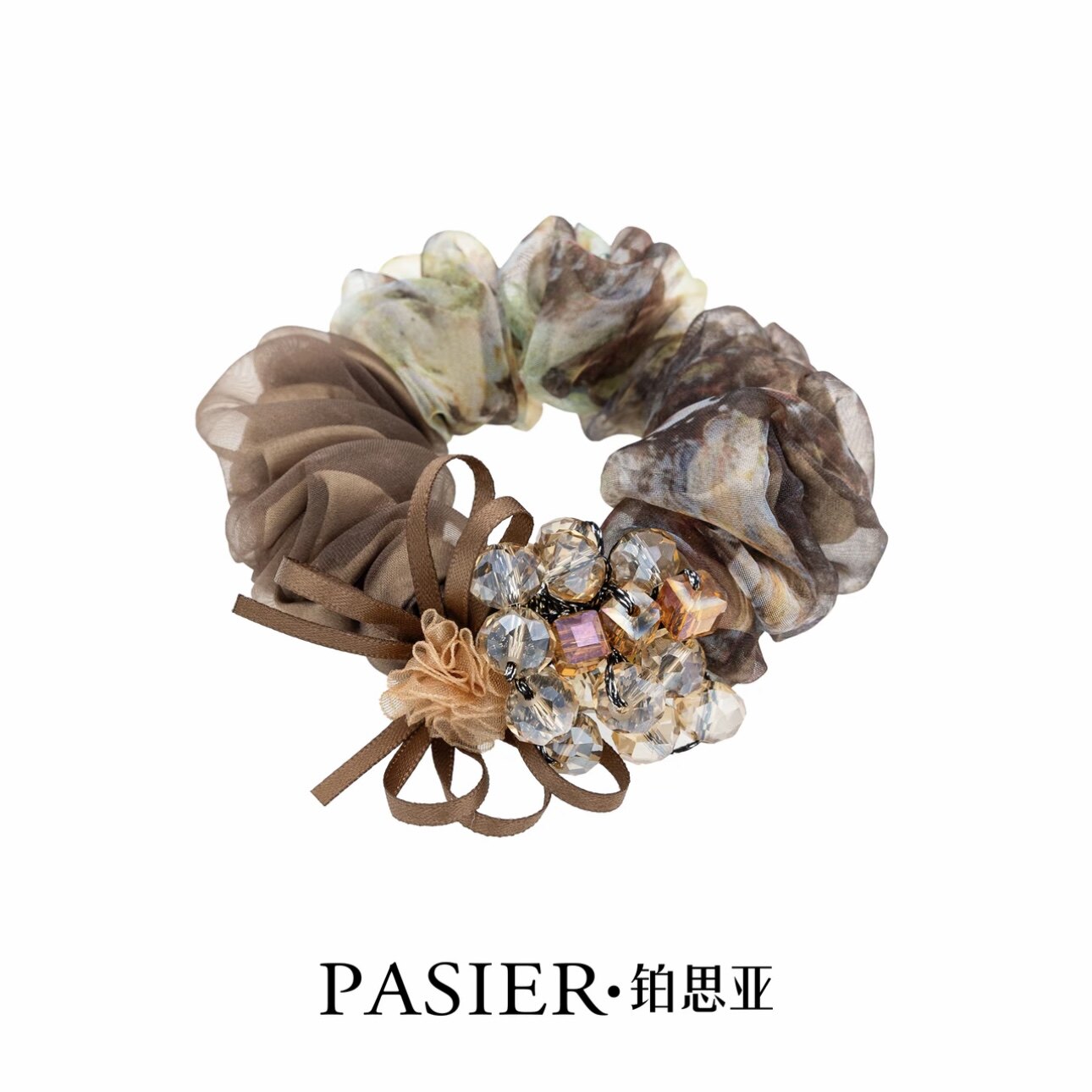 新款粗发韩版高弹力大肠发圈丸子头扎欧根纱皮筋可爱头花女水晶发
