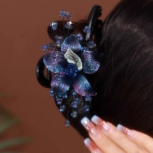 韩国高档手工铜丝编织花朵抓夹轻奢水晶后脑勺优雅盘发大号鲨鱼夹